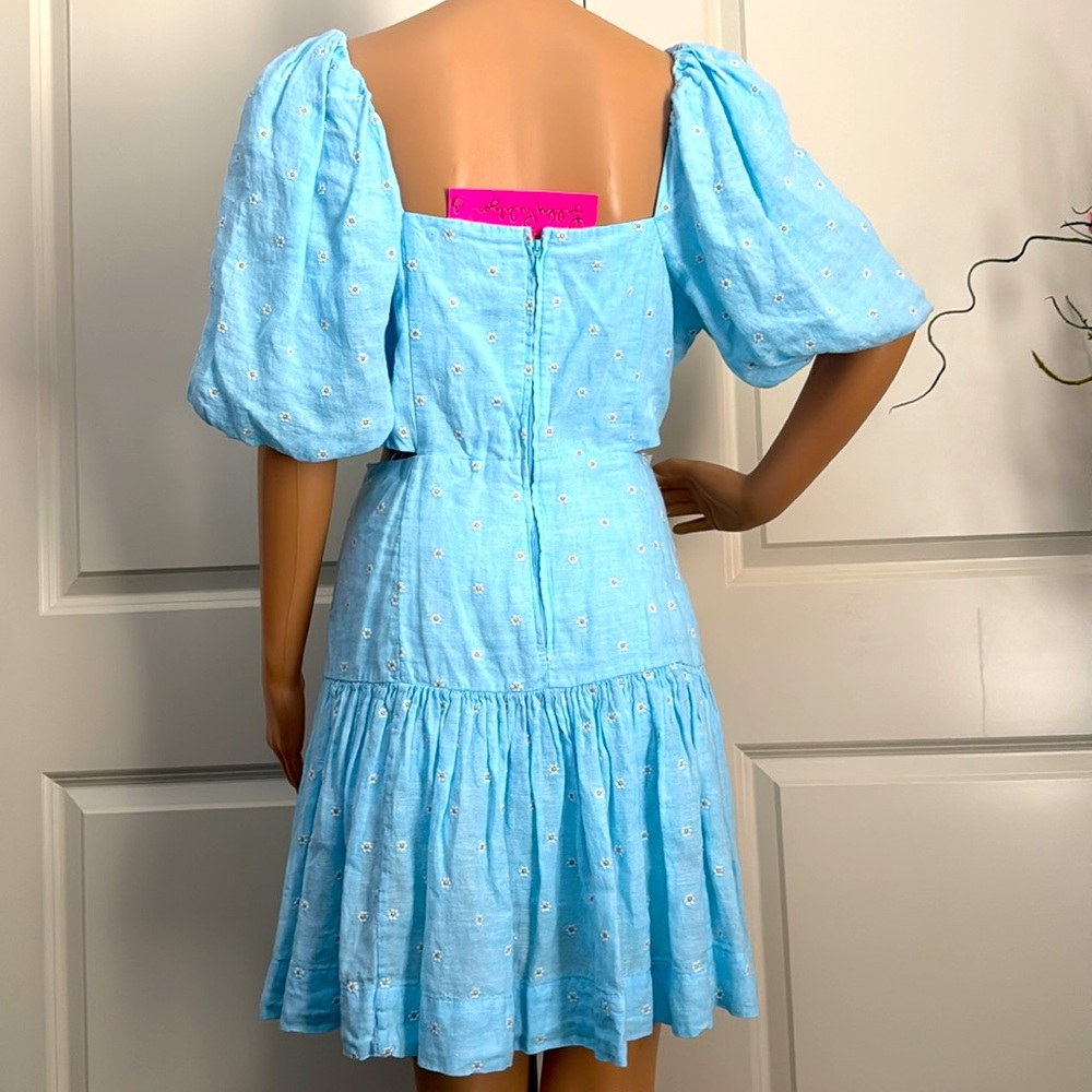 New Lilly Pulitzer Press to zoom Kylanne Linen Dress Hydra Blue - Picture 10 of 12